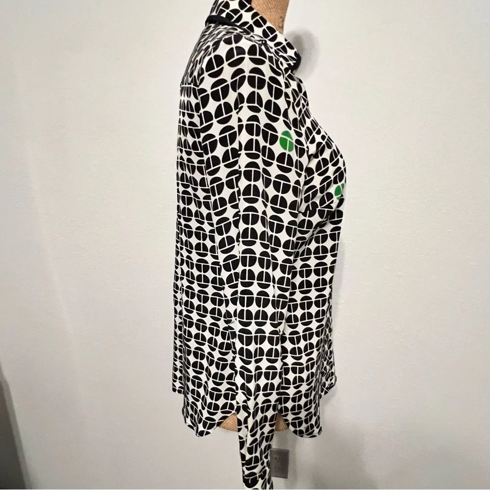 Trina Turk Cream Silk Blouse with Black and Green small - Picture 7 of 11